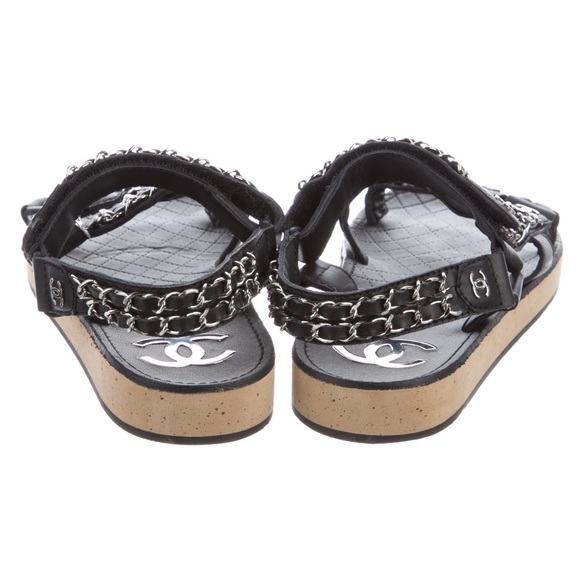Chanel Interlocking CC Logo Leather Sandals - Picture 5 of 5